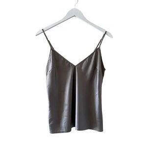 Zara Women’s Silver Gray  Spaghetti Straps V-Neck Minimalist Top SZ S #1158